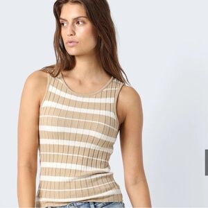 New! Noisy May Ribbed Tank Top - Beige & White Stripes
